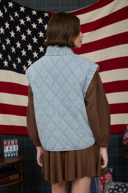 Born To Rise Denim Quilted Vest