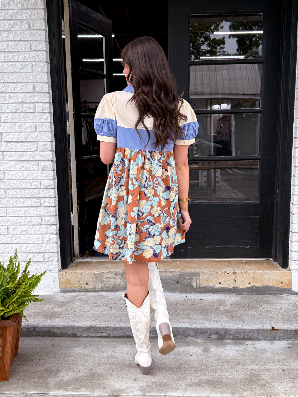 She Leads Multi-Contrast Puff Mini Dress