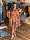 Abstract Leopard Print Button Up Dress