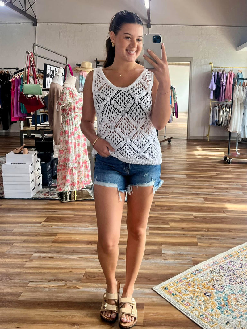 Open Stitch Scoop Neck Sleeveless Top