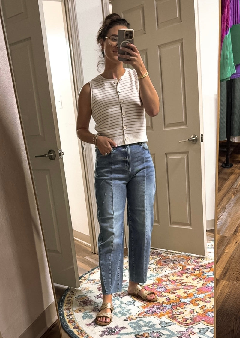 High Rise Barrel Denim W Center Seams