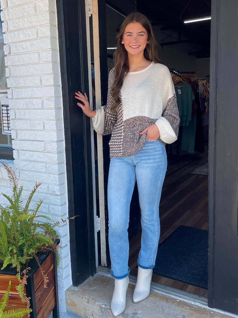 High Rise Ankle Straight Cuffed Jeans