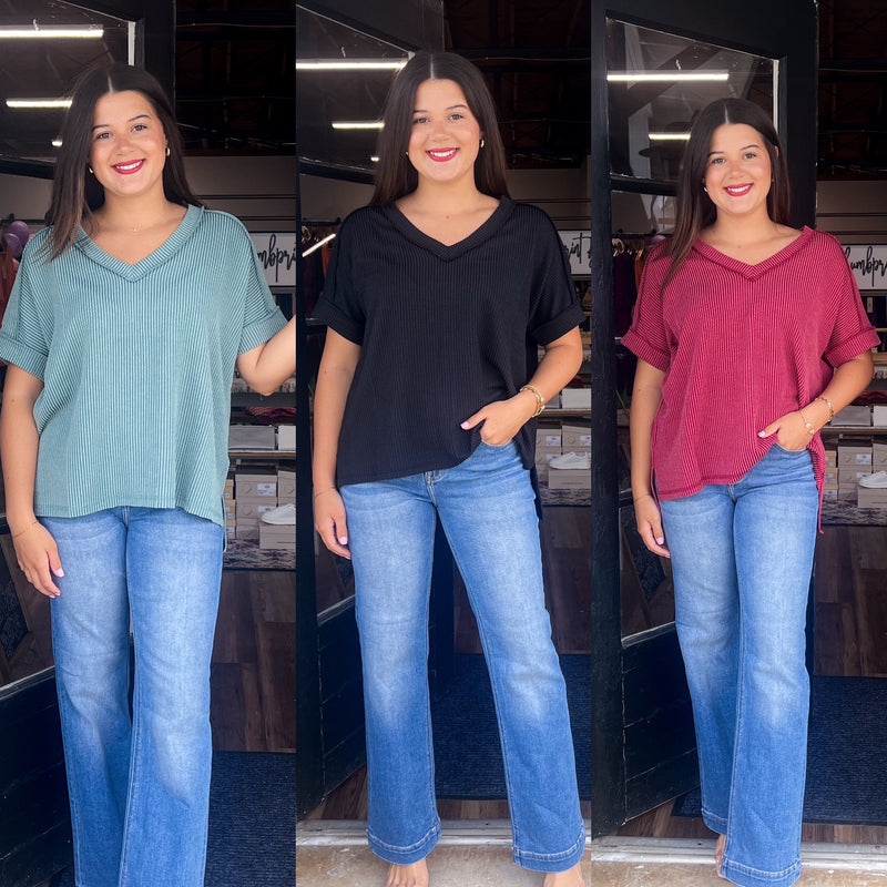 Allie’s Raised Rib Vneck Top