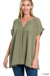 Double Gauze Raw Edge V-Neck