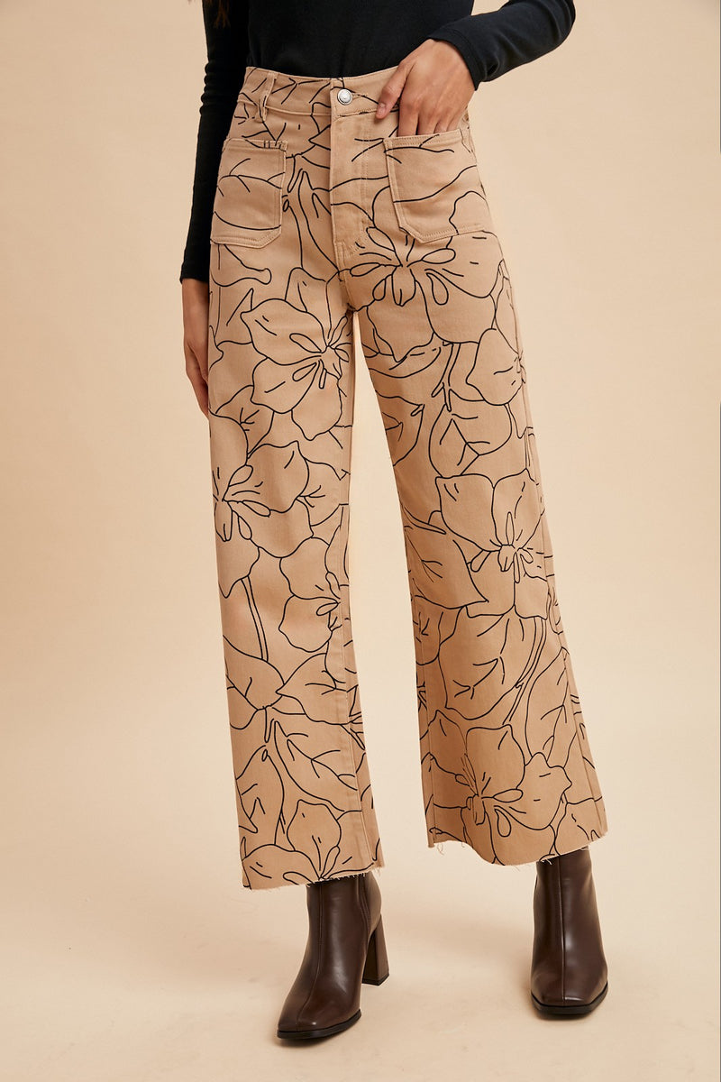 Floral Print Wide Leg Jeans