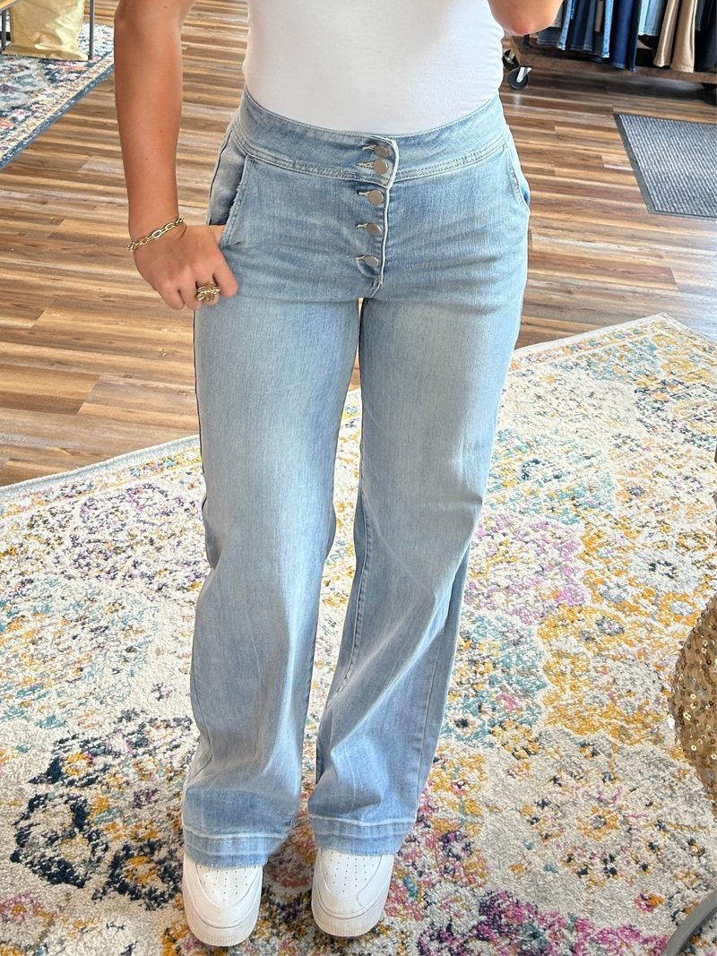 Ezra's High Rise Wide Leg Button Up Denim