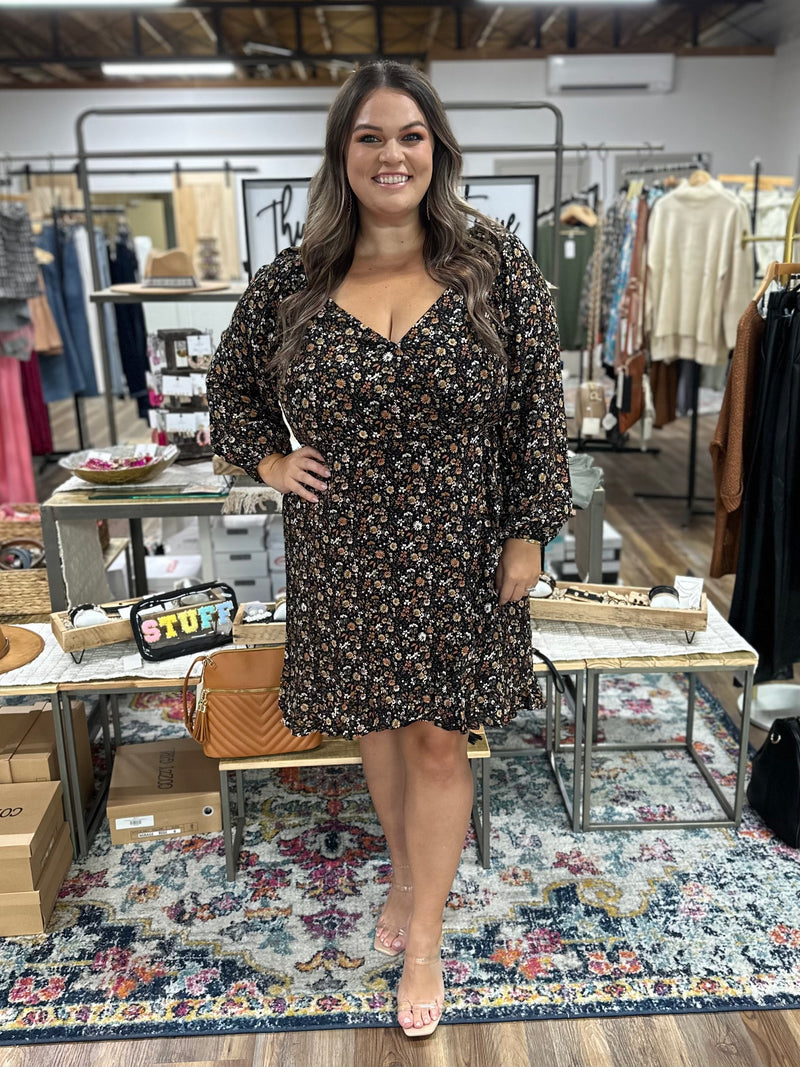 Long Sleeve Wrap Bottom Floral Dress
