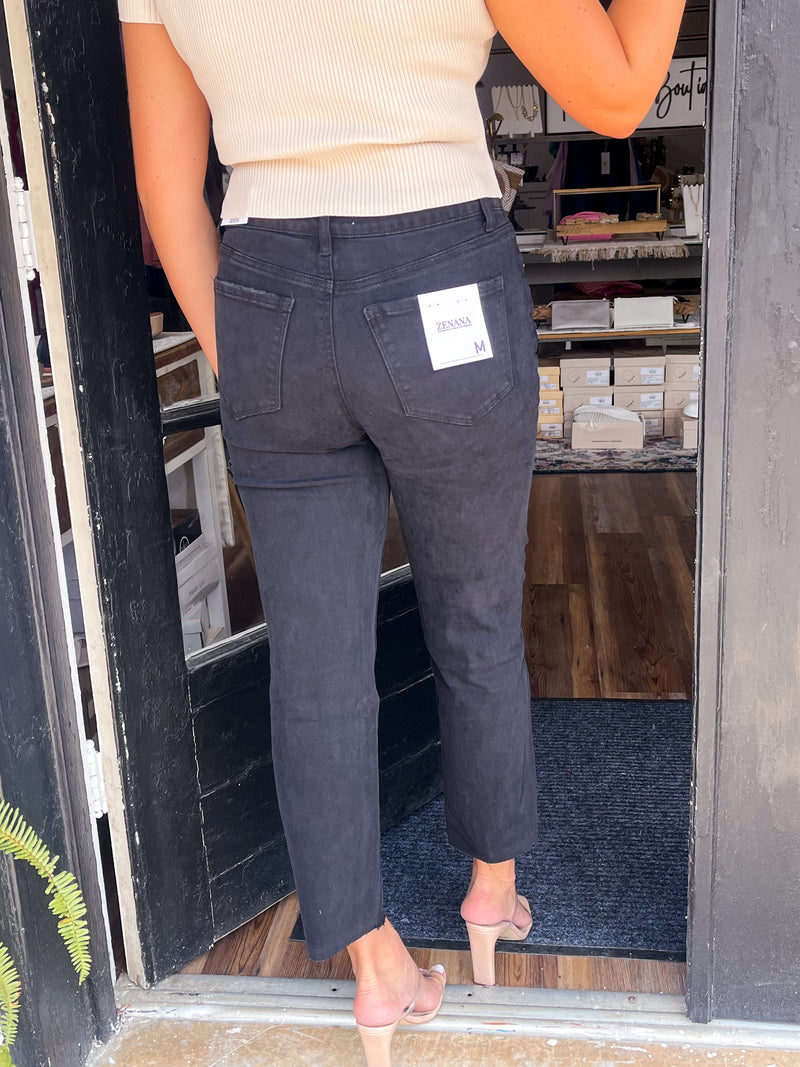 Acid Washed High Waist Cropped Straight Pants