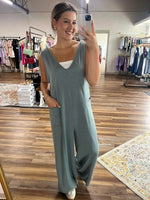 French Terry Deep V Neck Jumpsuit