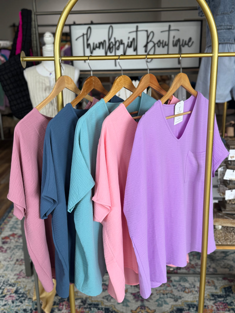 Oversized Dolman Staple V-neck Blouse