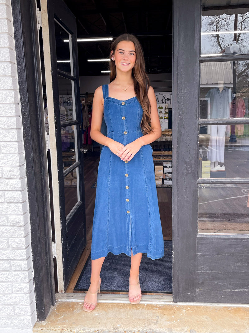 Dark Chambray Button Down Midi Dress