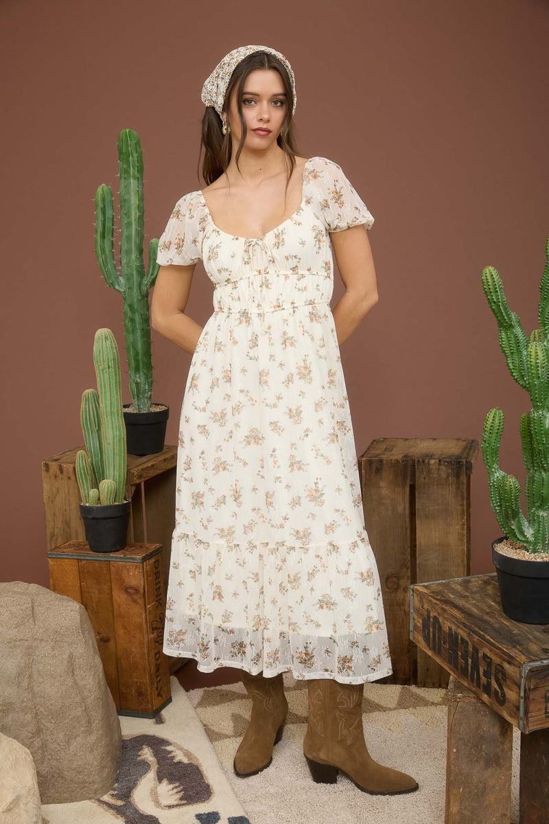Right Where She Is Puff Sleve Midi Dress