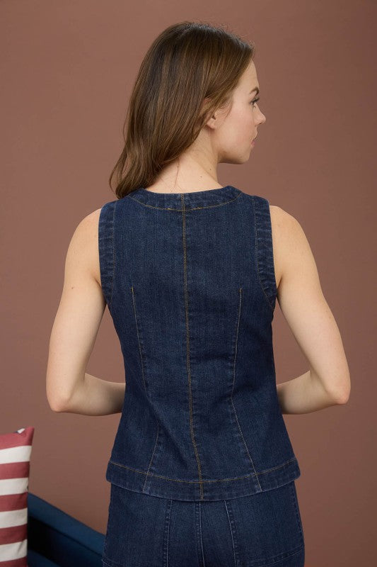 Clean Shape Sleeveless Denim Vest