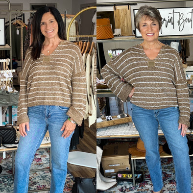 Striped Drop Shoulder Full Run Sweater