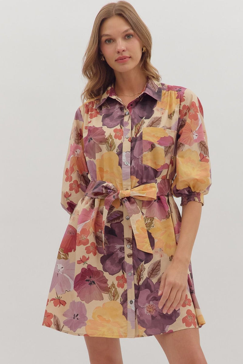 Golden Hour Floral Self-Tie Mini Dress