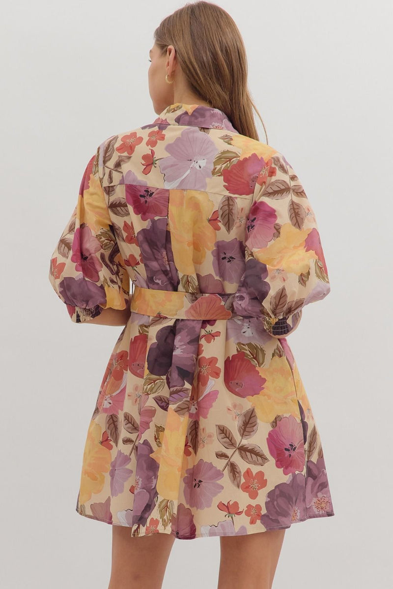 Golden Hour Floral Self-Tie Mini Dress