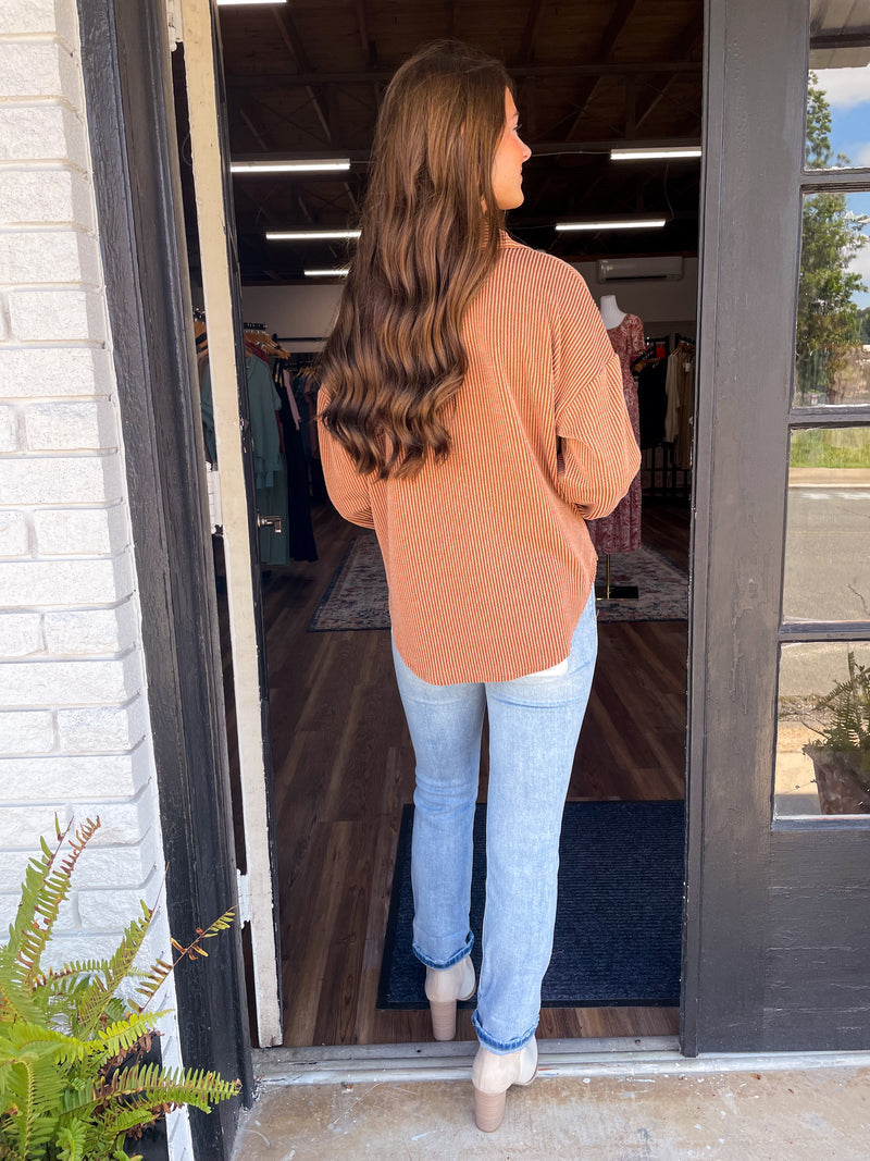 Pinstripe Collared Half Button Top