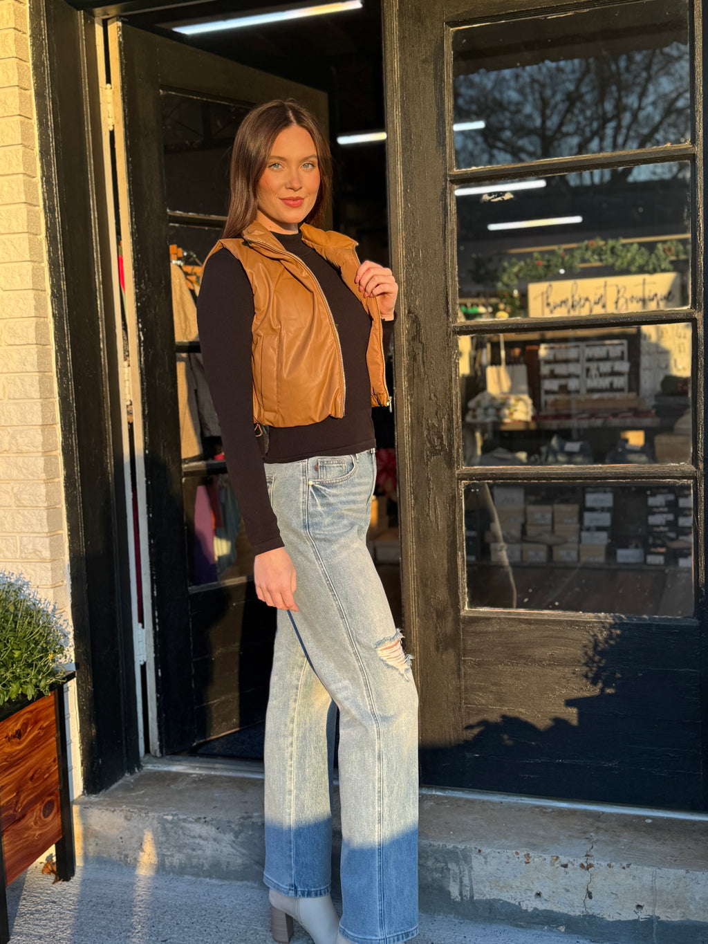 Faux Leather Puffer Vest