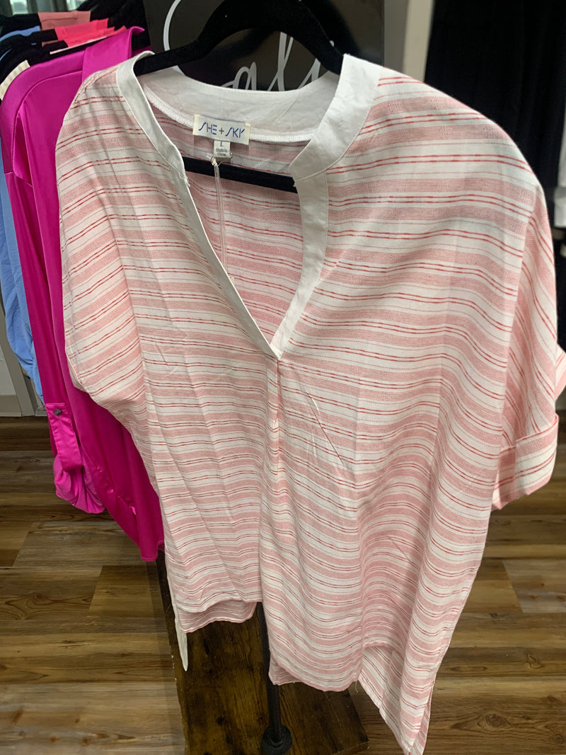 Drop Shoulder Striped Woven Top