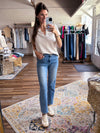 High Rise Crossover Straight Leg Jeans