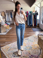 High Rise Crossover Straight Leg Jeans