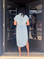 Striped Collar Denim Midi Dress