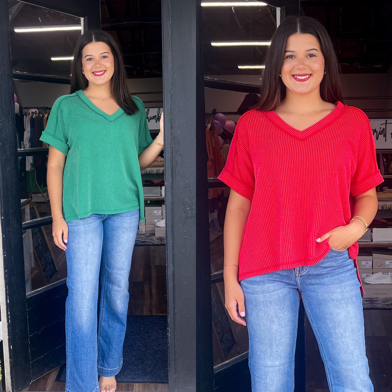 Allie’s Raised Rib Vneck Top