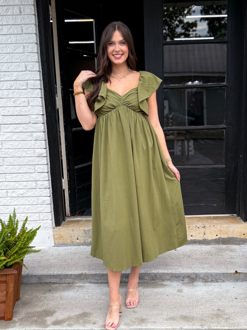 Bold Grace Solid Ruffle Midi Dress
