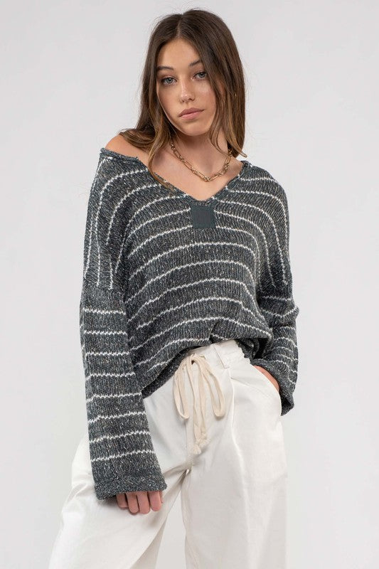 Striped Drop Shoulder Full Run Sweater
