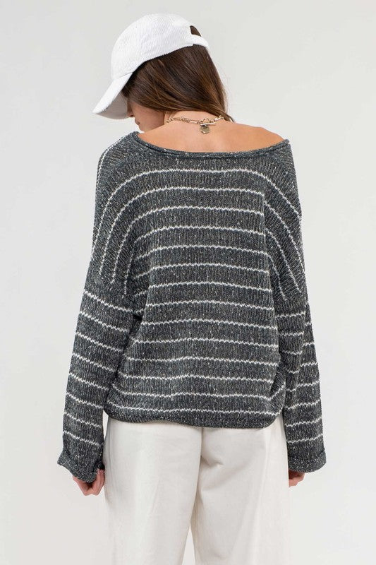 Striped Drop Shoulder Full Run Sweater