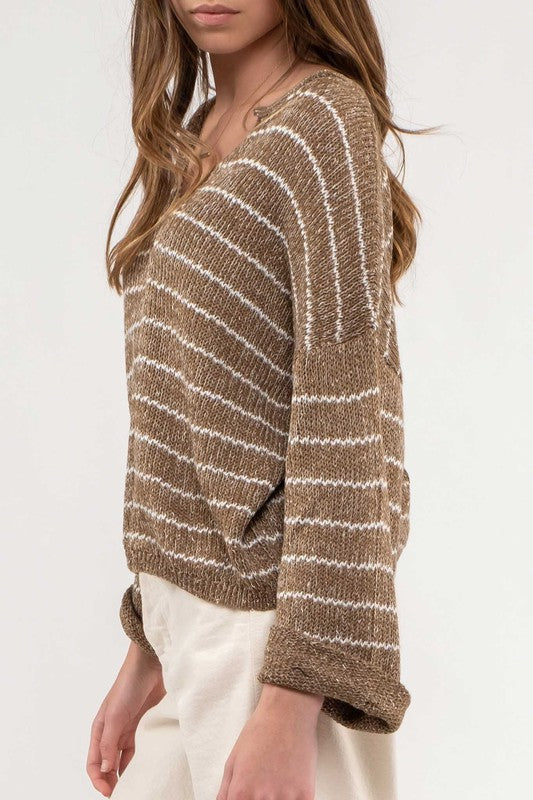 Striped Drop Shoulder Full Run Sweater