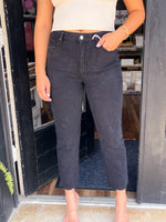 Acid Washed High Waist Cropped Straight Pants