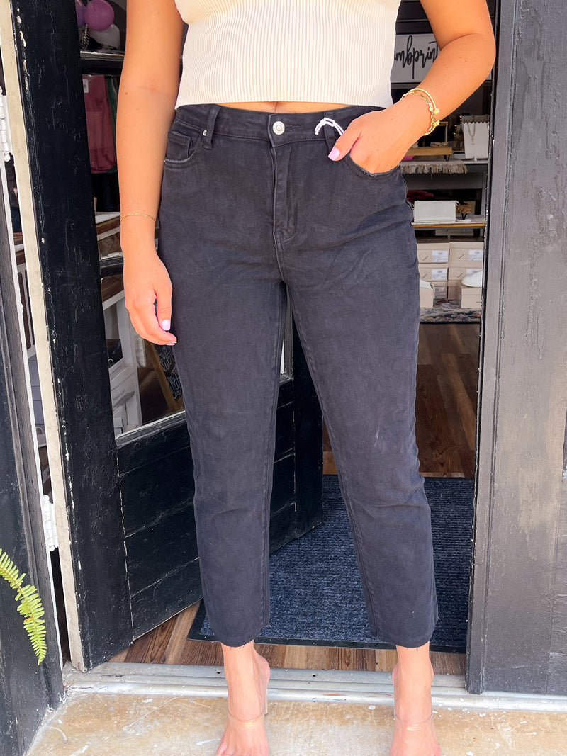 Acid Washed High Waist Cropped Straight Pants