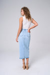 Light Denim Maxi Skirt With Front Slit