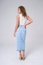 Light Denim Maxi Skirt With Front Slit