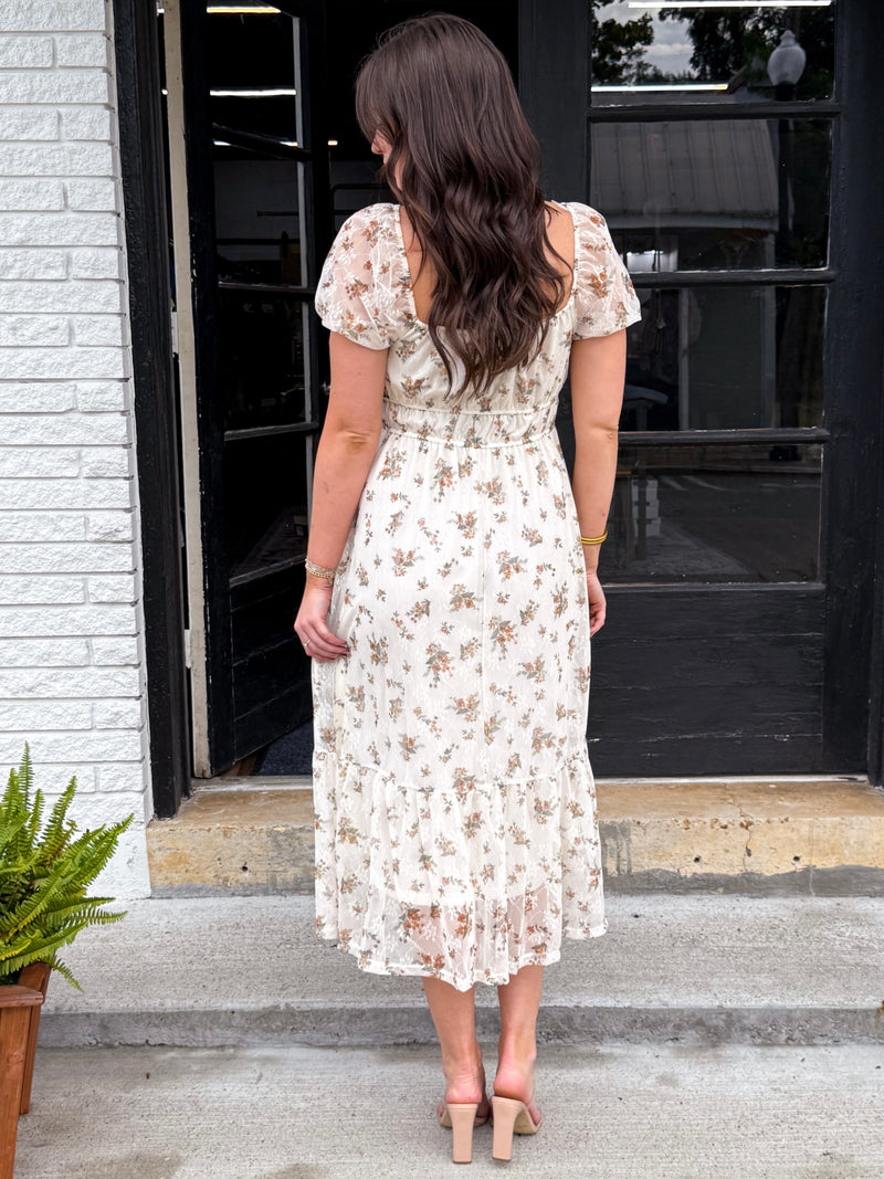 Right Where She Is Puff Sleve Midi Dress