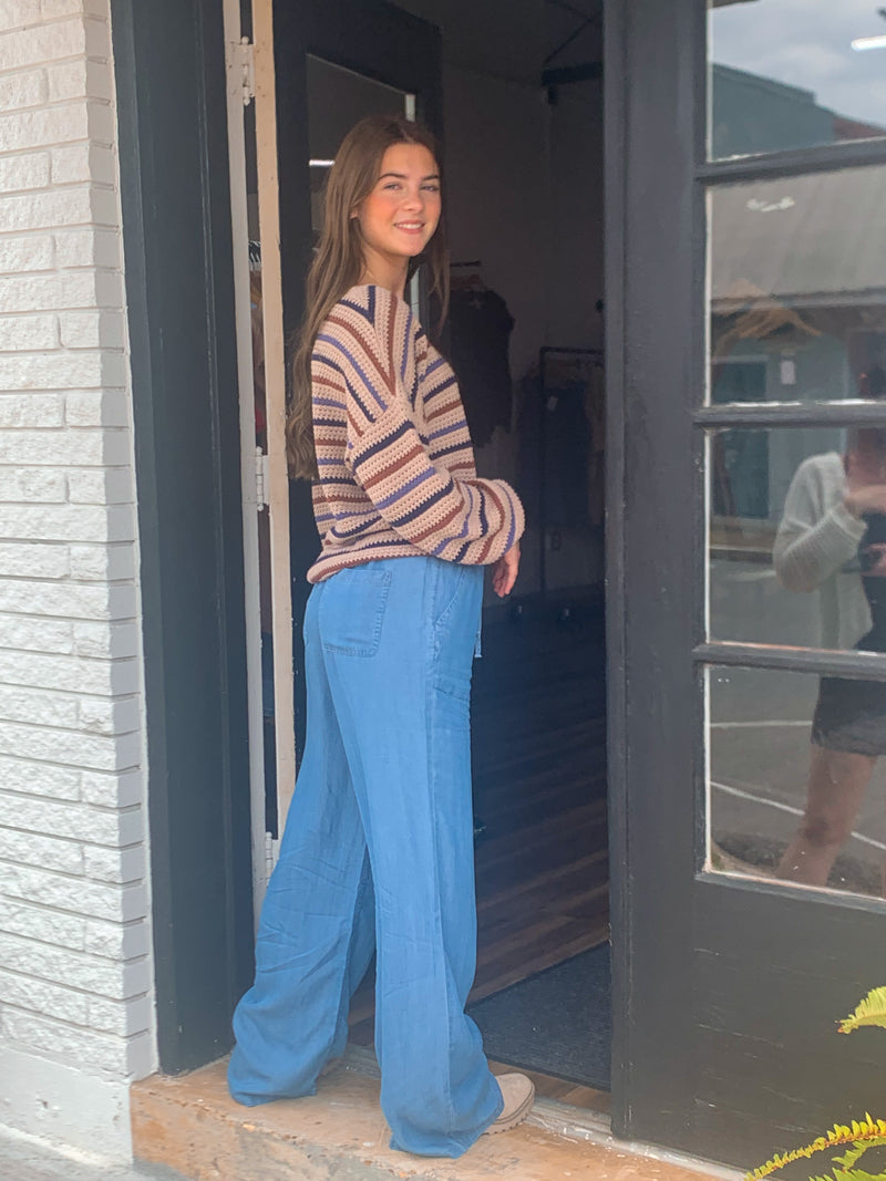 Chambray Elastic Wide Leg Pants