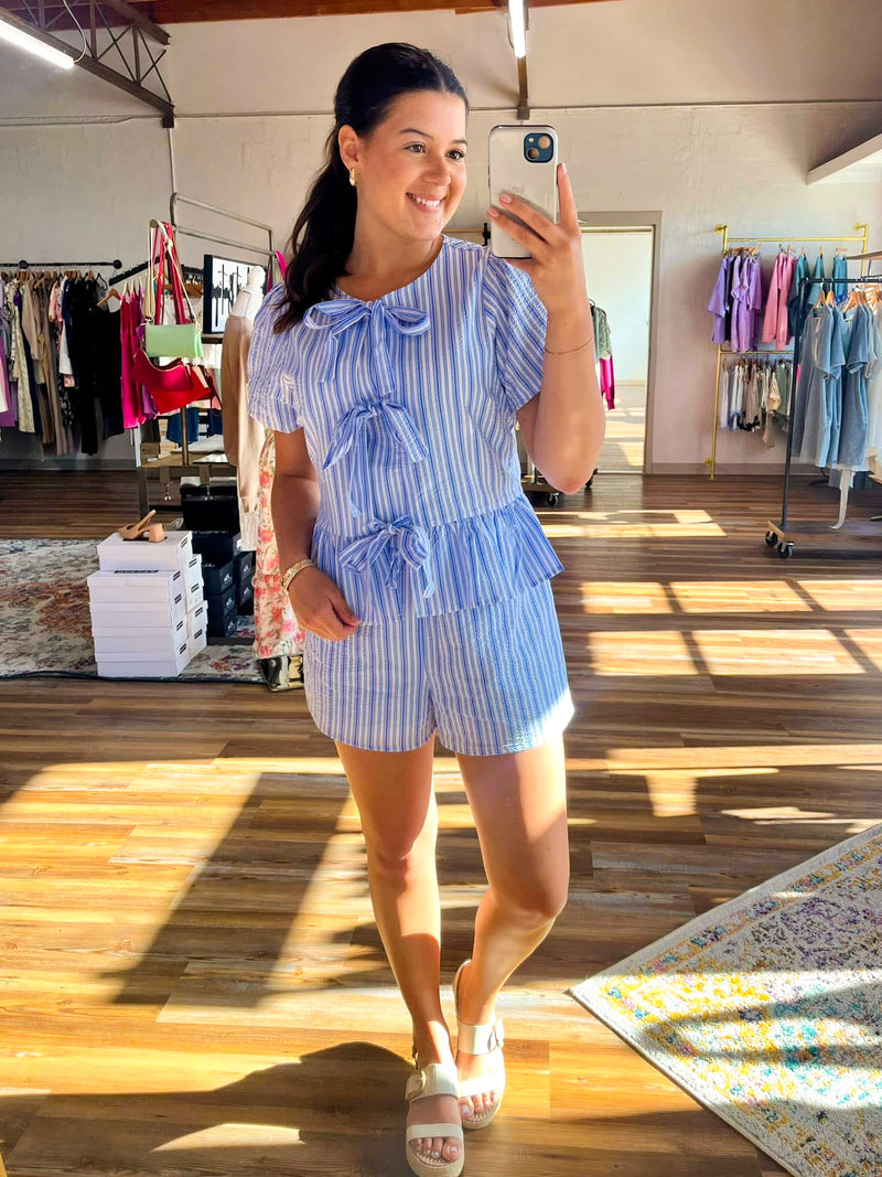 Santorini Blue Stripe Shorts