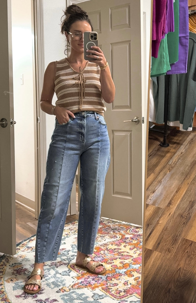 High Rise Barrel Denim W Center Seams