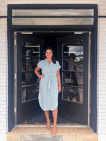Striped Collar Denim Midi Dress