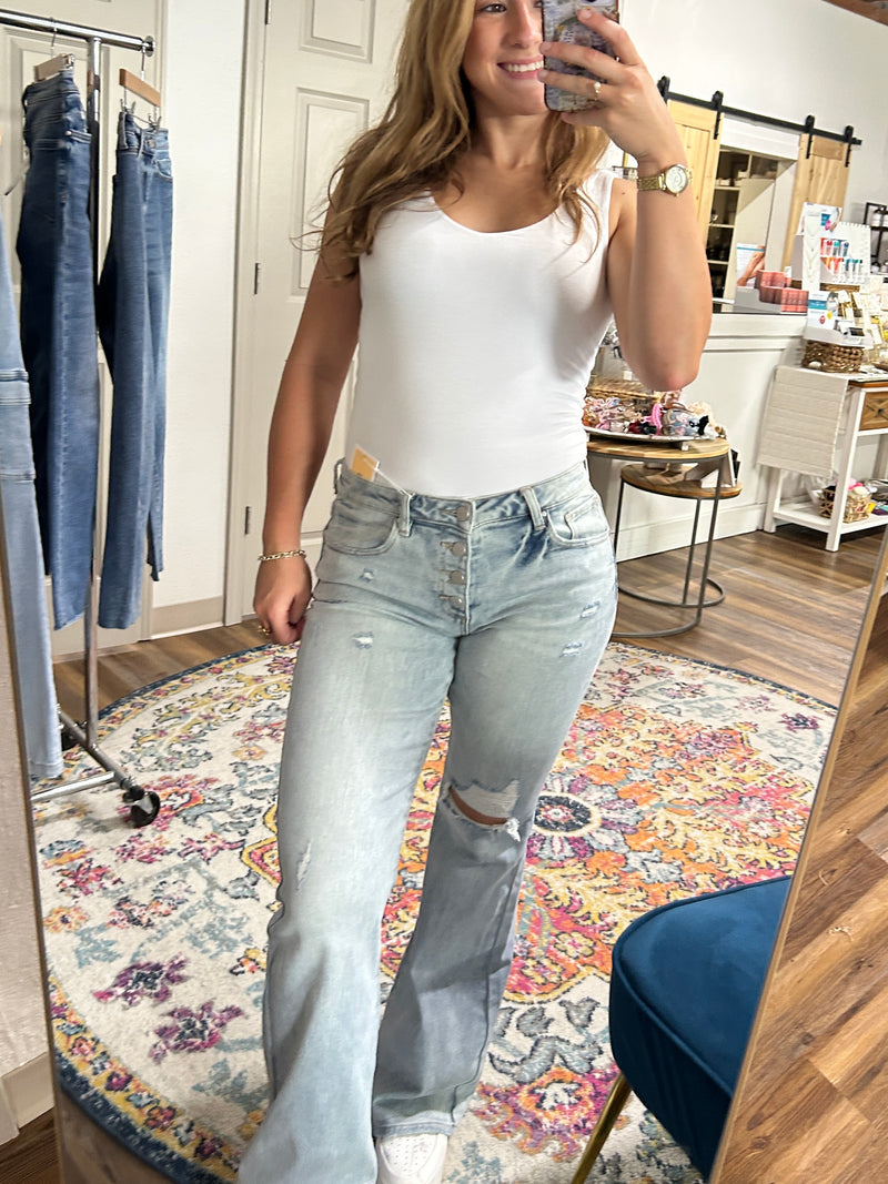 Julian's Mid Rise Button Down Flare Denim