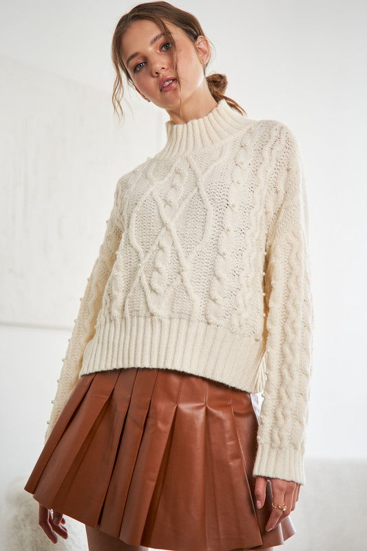 In Your Heart Pearl Cable Knit Sweater