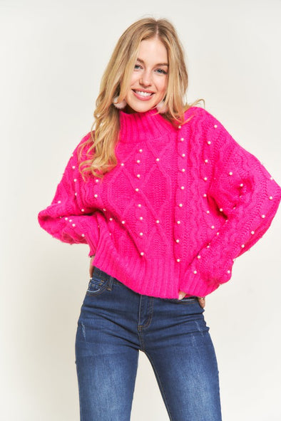 In Your Heart Pearl Cable Knit Sweater