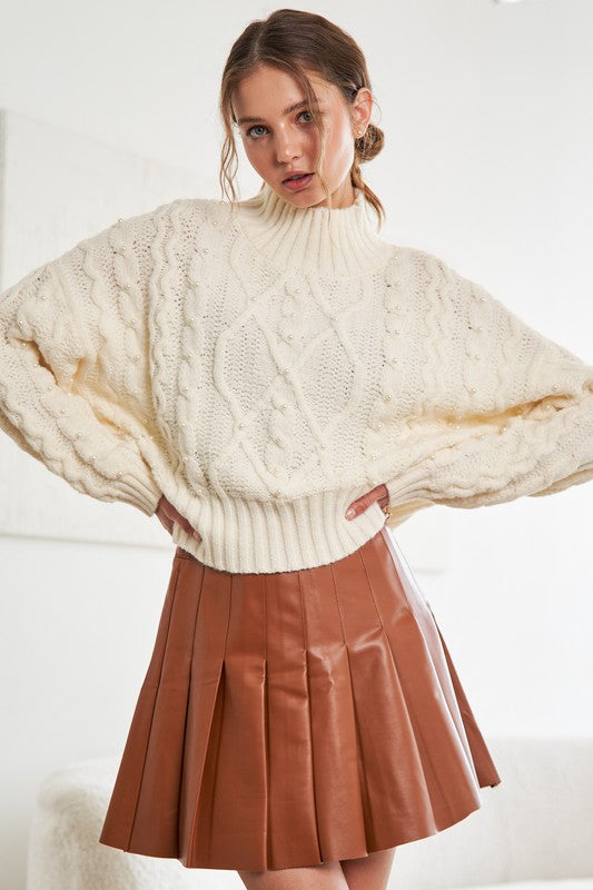 In Your Heart Pearl Cable Knit Sweater