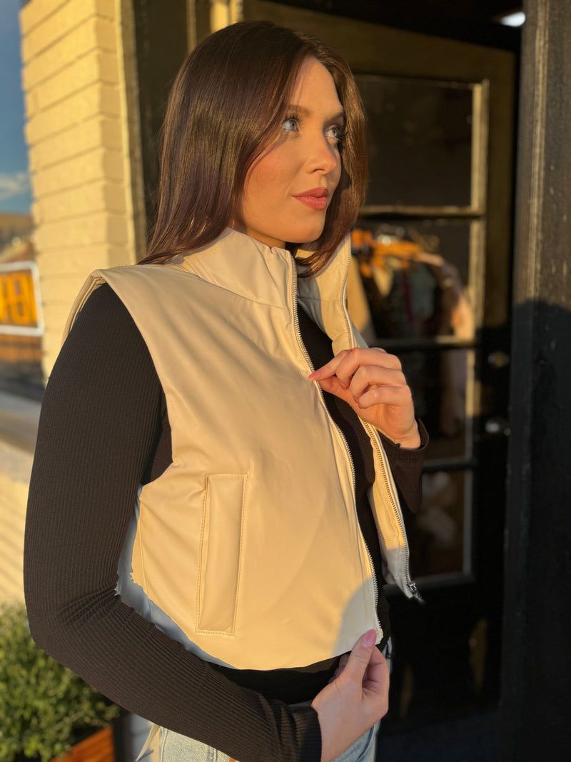 Faux Leather Puffer Vest