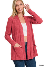 Heather Ribbed Sweater Open Front Cardigan