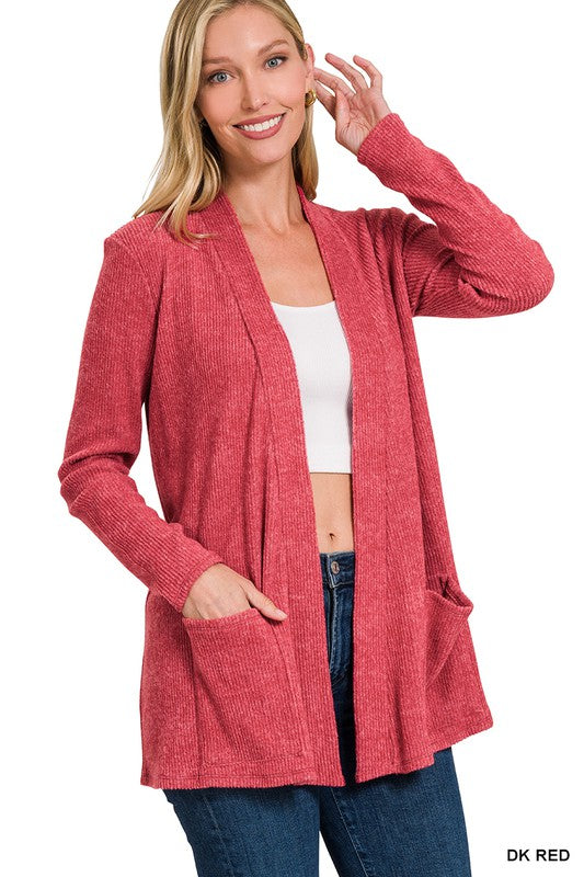 Heather Ribbed Sweater Open Front Cardigan