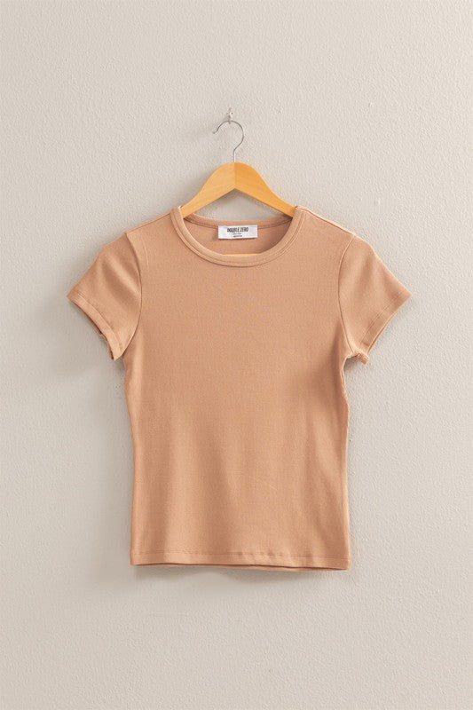 Ribbed Crew Neck Short Sleeve Top