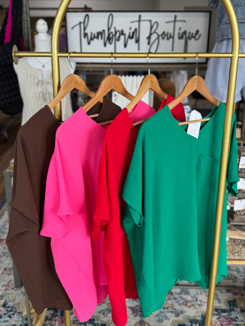 Oversized Dolman Staple V-neck Blouse