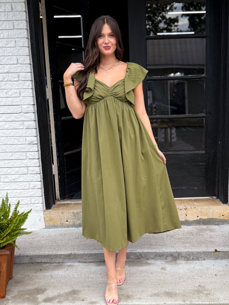 Bold Grace Solid Ruffle Midi Dress
